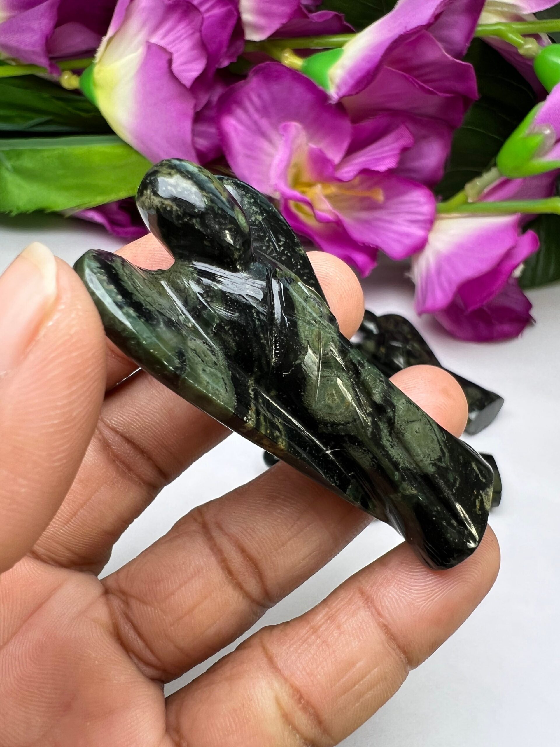 Kambaba Jasper Stone 2 inch free standing guardian angel crystal Reiki energy blessed hand carved Pocket Angel for angelic connection - Image 6