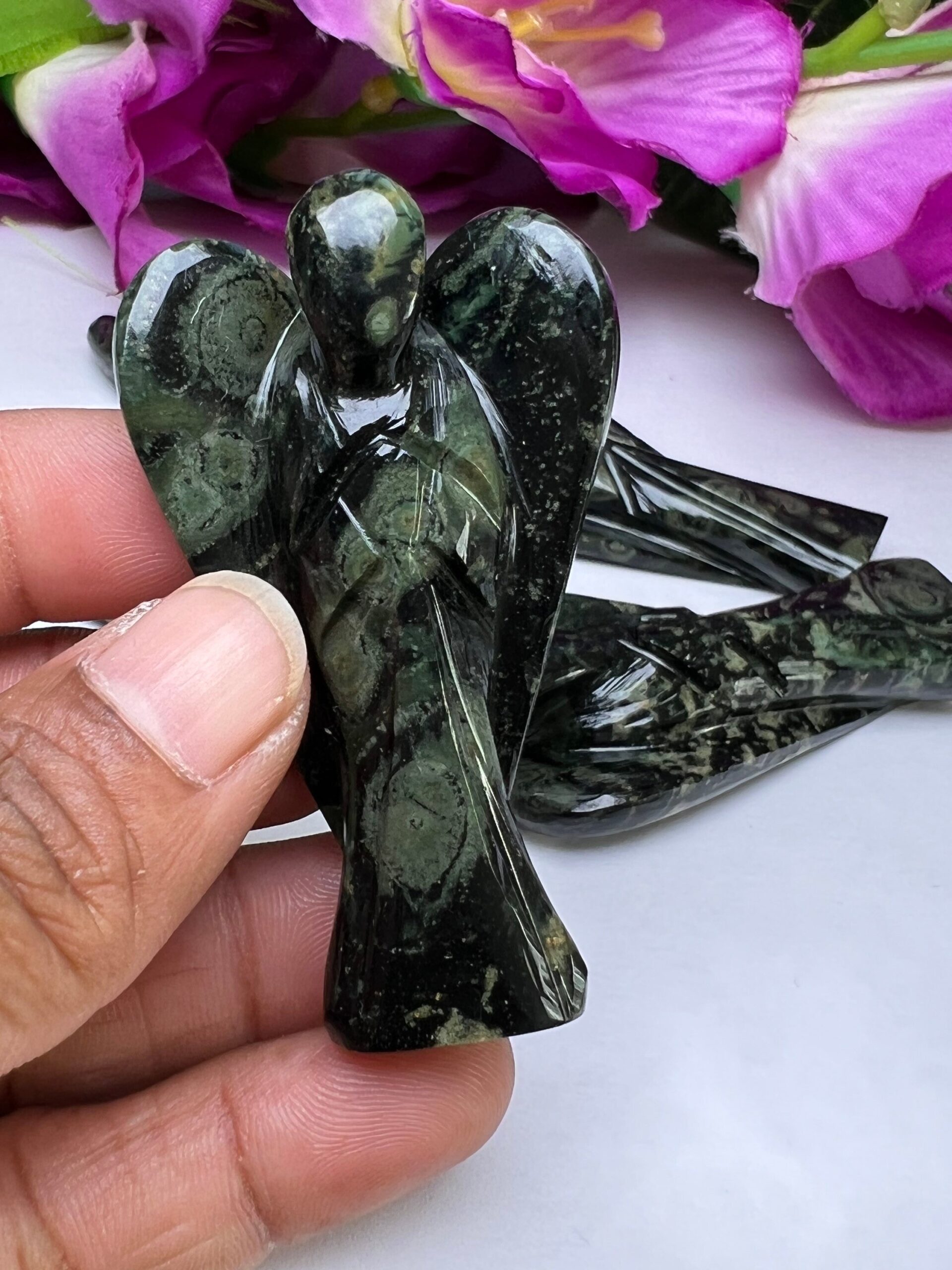 Kambaba Jasper Stone 2 inch free standing guardian angel crystal Reiki energy blessed hand carved Pocket Angel for angelic connection - Image 9