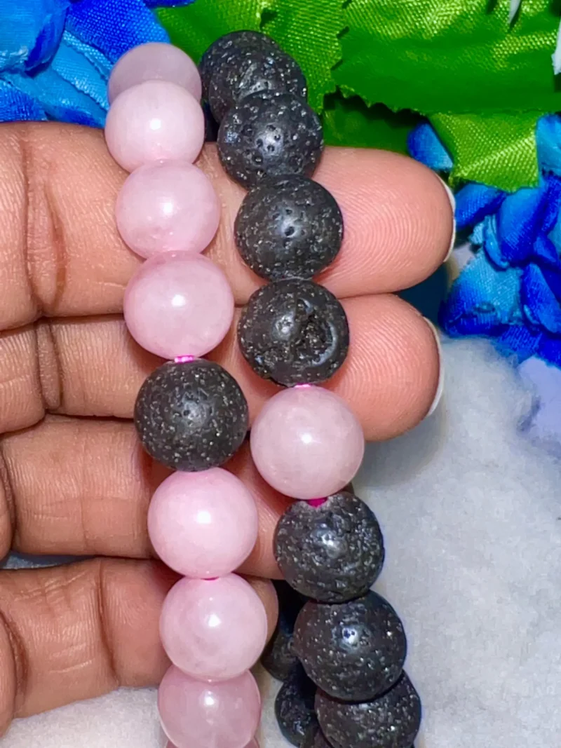Lava & Rose Quartz Stone Bracelet Round Beaded 8 MM Couple Bracelet His Hers Couples Matching Set, 2-Pieces, Gift Bracelet - Image 7