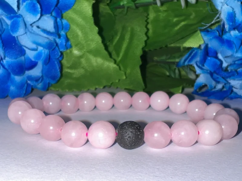 Lava & Rose Quartz Stone Bracelet Round Beaded 8 MM Couple Bracelet His Hers Couples Matching Set, 2-Pieces, Gift Bracelet - Image 8