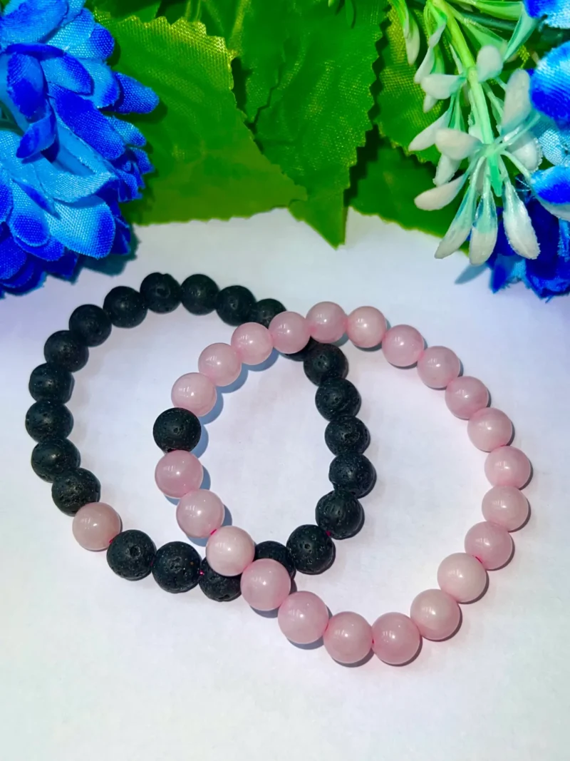 Lava & Rose Quartz Stone Bracelet Round Beaded 8 MM Couple Bracelet His Hers Couples Matching Set, 2-Pieces, Gift Bracelet - Image 9