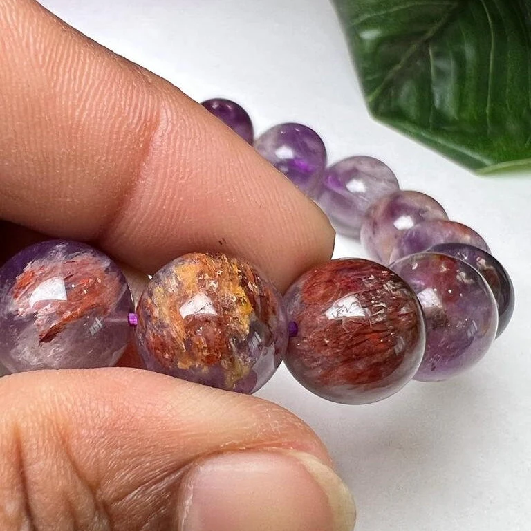 Auralite 23 Round Beaded Bracelet 12 MM Stretch Bracelet