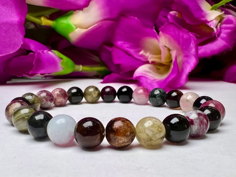 Watermelon Tourmaline Stone Round Beaded  Bracelet 8 MM Stretch Bracelet