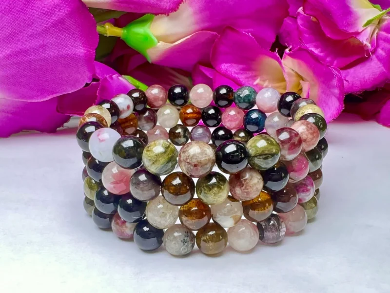 Watermelon Tourmaline Stone Round Beaded  Bracelet 8 MM Stretch Bracelet - Image 5
