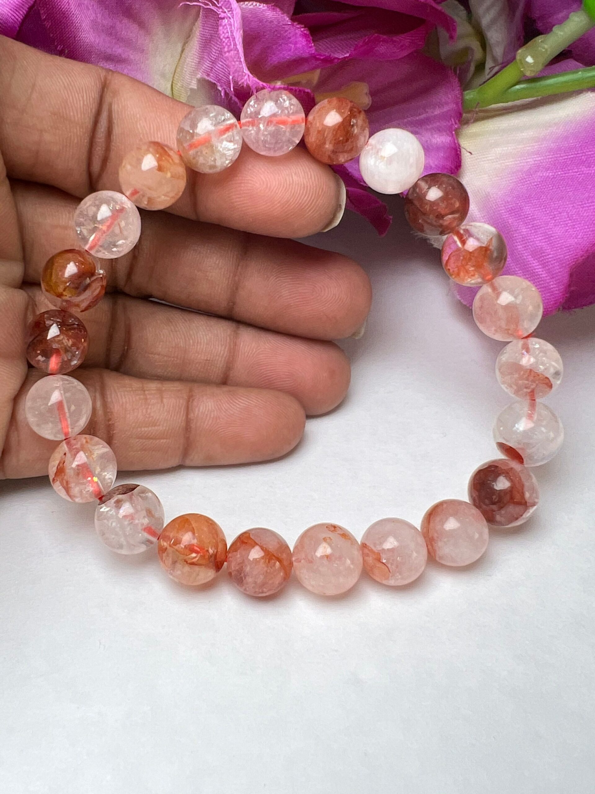 Red Fire Quartz Red Hematoid Quartz Stone Genuine Bracelet 8 MM Stretch Bracelet - Image 4