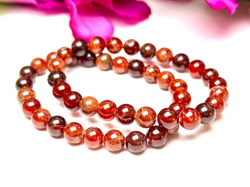 Hessonite Stone Bracelet Round Beaded Bracelet 8 MM Stretch Bracelet - Image 3