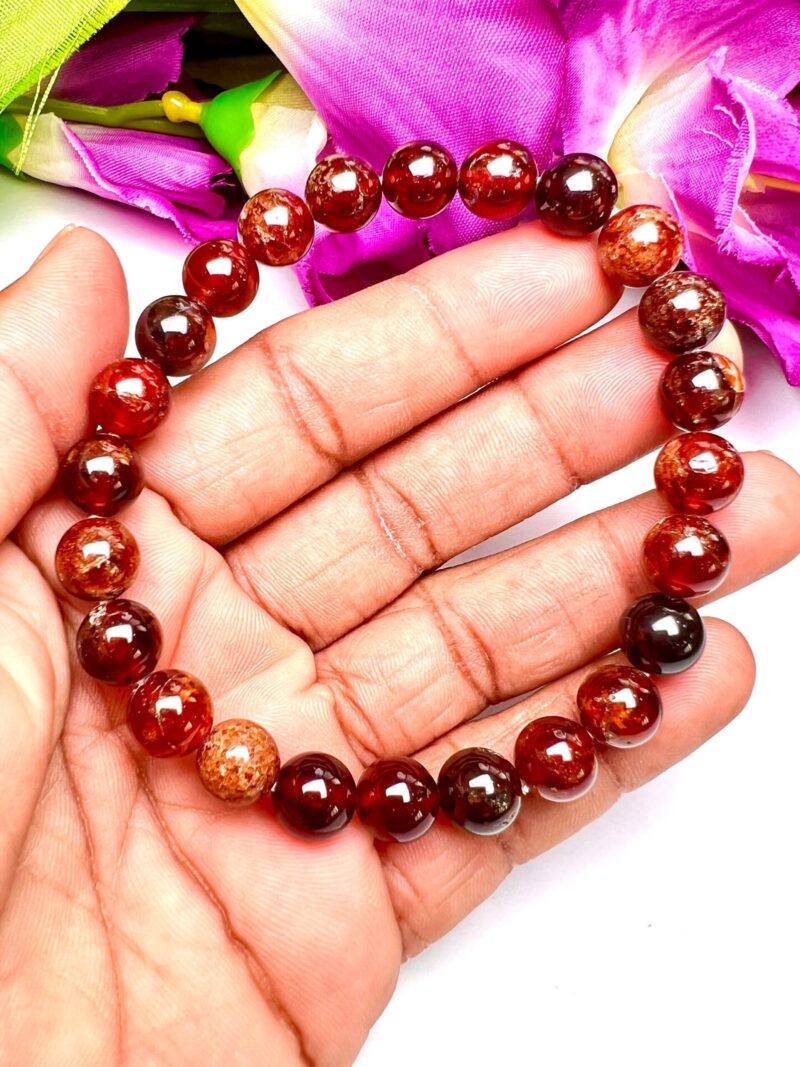 Hessonite Stone Bracelet Round Beaded Bracelet 8 MM Stretch Bracelet - Image 4