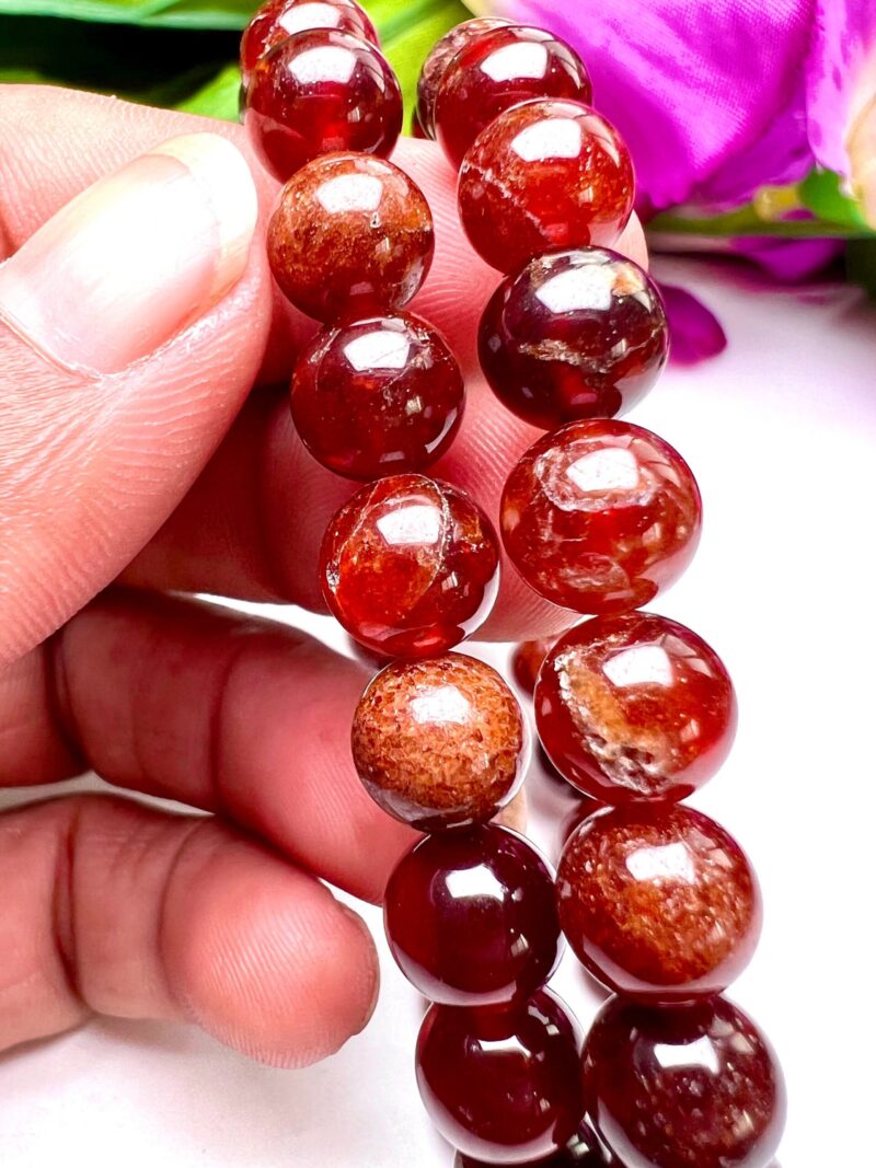 Hessonite Stone Bracelet Round Beaded Bracelet 8 MM Stretch Bracelet - Image 5