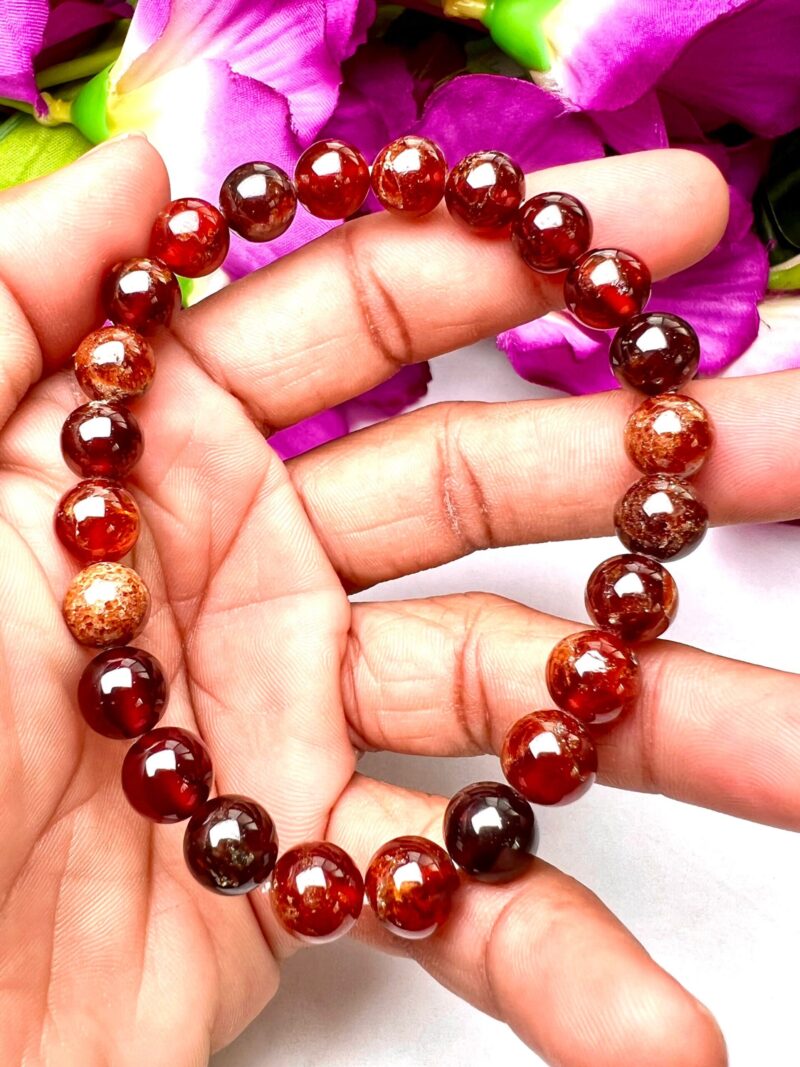 Hessonite Stone Bracelet Round Beaded Bracelet 8 MM Stretch Bracelet - Image 7