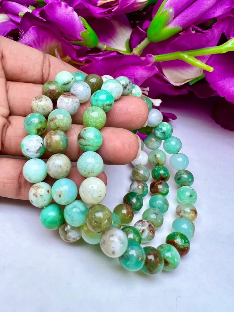 Chrysoprase Stone Round Beaded Bracelet 8 MM Stretch Bracelet - Image 9