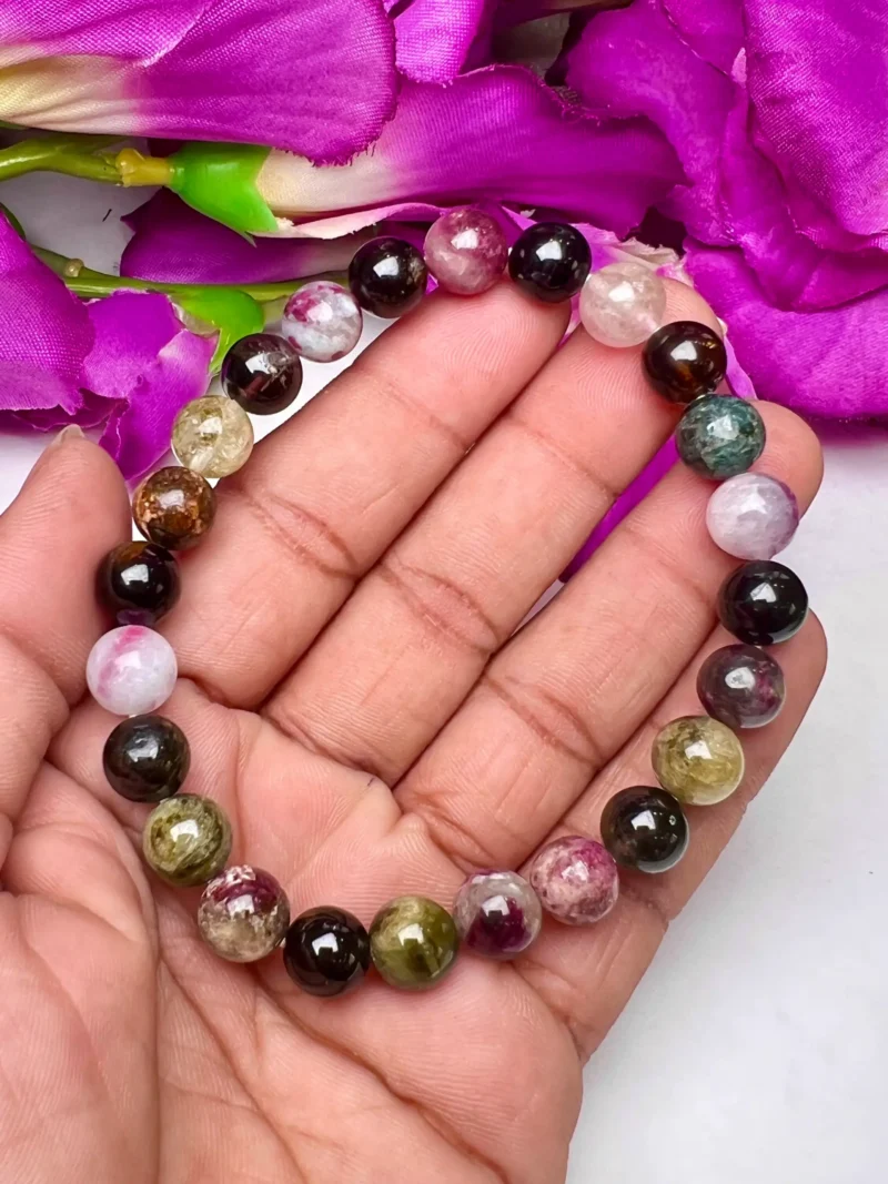 Watermelon Tourmaline Stone Round Beaded  Bracelet 8 MM Stretch Bracelet - Image 6