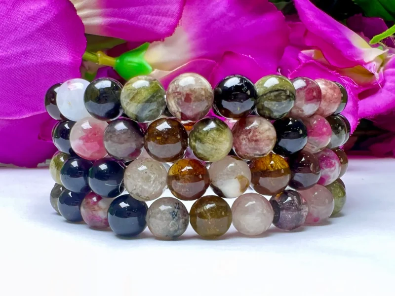 Watermelon Tourmaline Stone Round Beaded  Bracelet 8 MM Stretch Bracelet - Image 7
