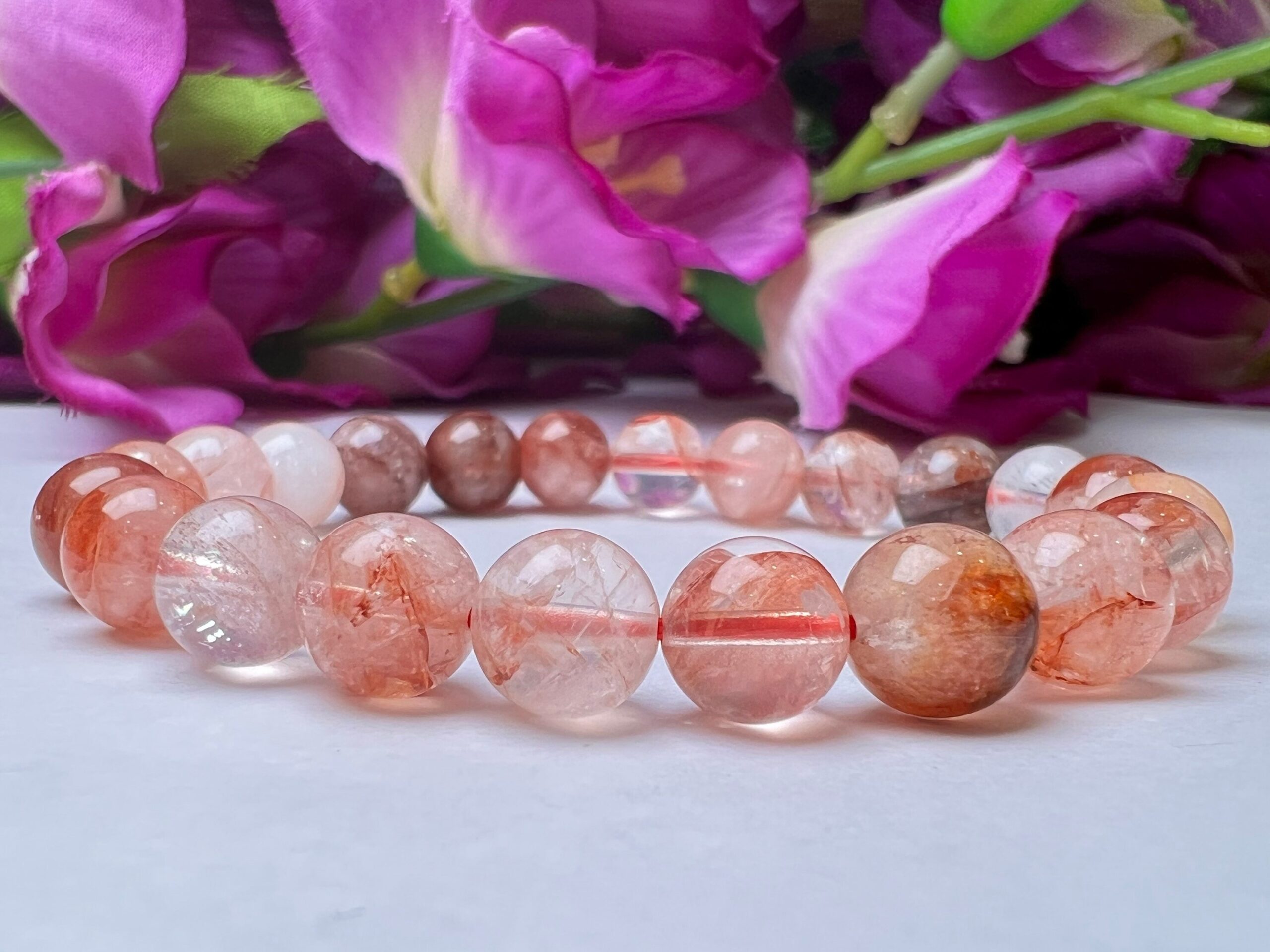 Red Fire Quartz Red Hematoid Quartz Stone Genuine Bracelet 8 MM Stretch Bracelet