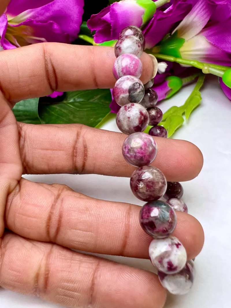 Pink Tourmaline Round Beaded Bracelet 8 MM Stretch Bracelet - Image 3