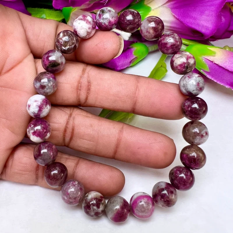 Pink Tourmaline Round Beaded Bracelet 8 MM Stretch Bracelet - Image 4