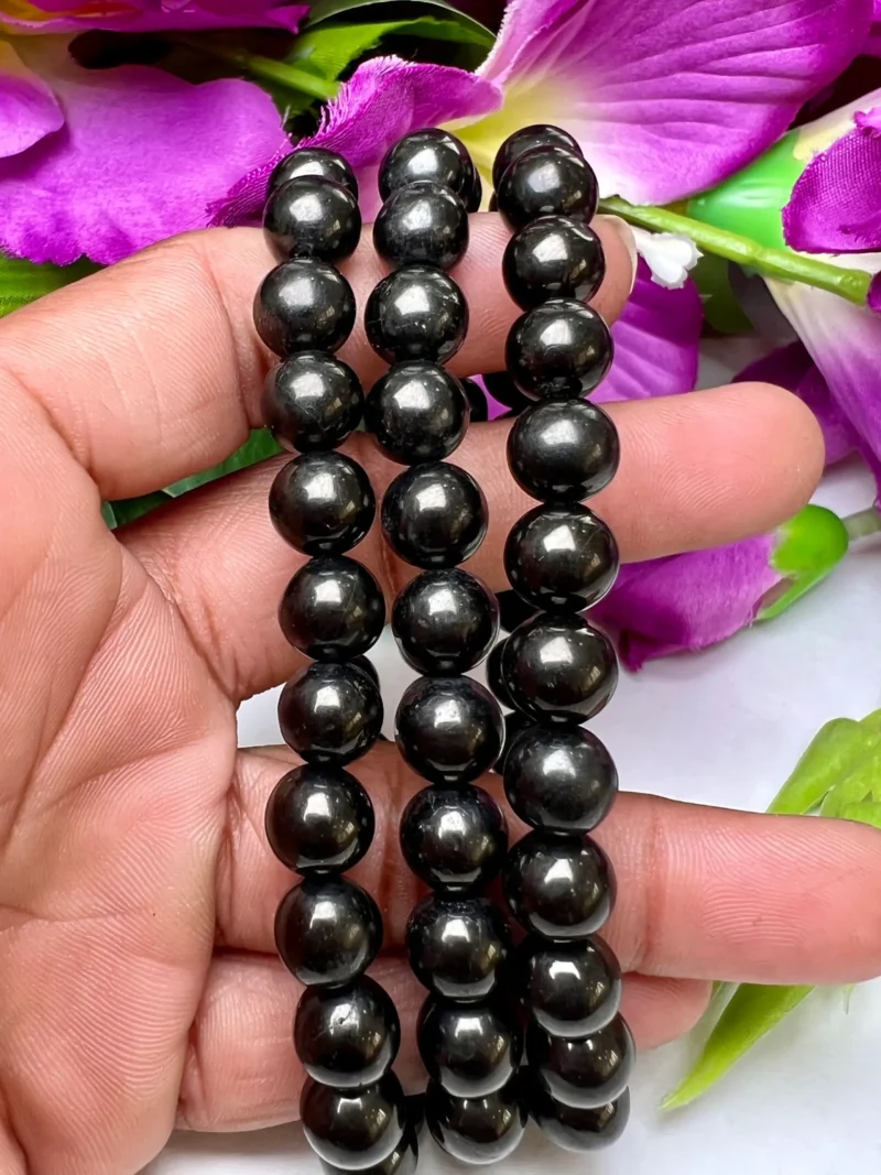 Whitby Jet Stone Round Beaded Bracelet 8 MM Stretch Bracelet - Image 2