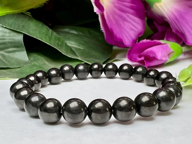 Whitby Jet Stone Round Beaded Bracelet 8 MM Stretch Bracelet