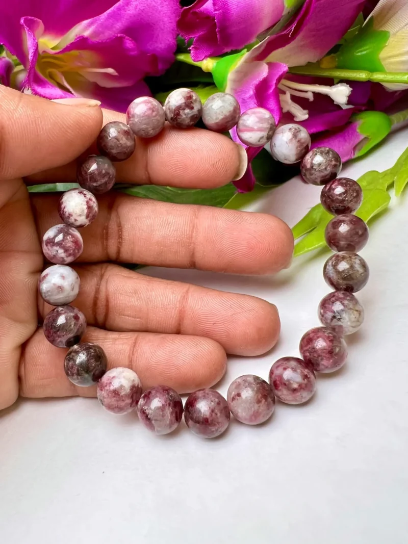 Pink Tourmaline Round Beaded Bracelet 8 MM Stretch Bracelet - Image 5