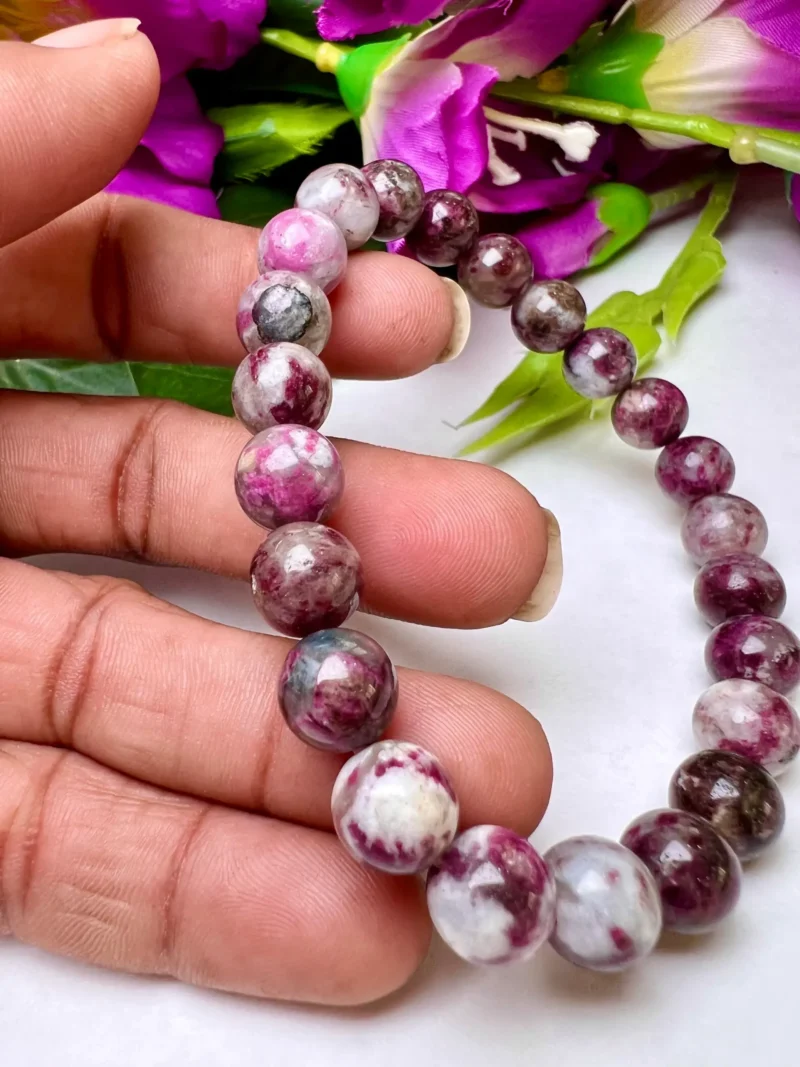 Pink Tourmaline Round Beaded Bracelet 8 MM Stretch Bracelet - Image 6
