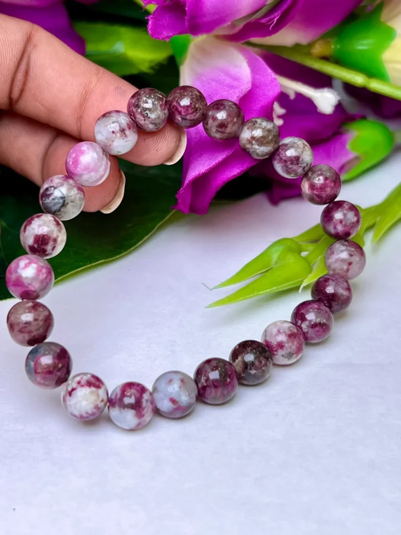 Pink Tourmaline Round Beaded Bracelet 8 MM Stretch Bracelet - Image 7