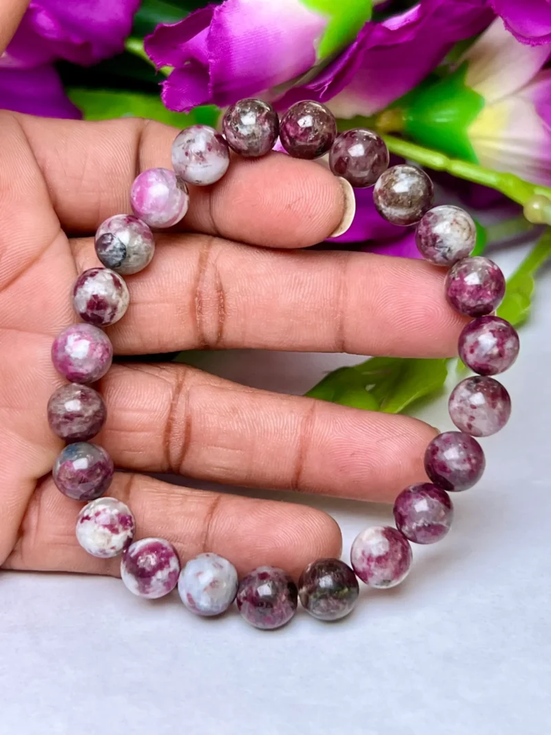Pink Tourmaline Round Beaded Bracelet 8 MM Stretch Bracelet - Image 8