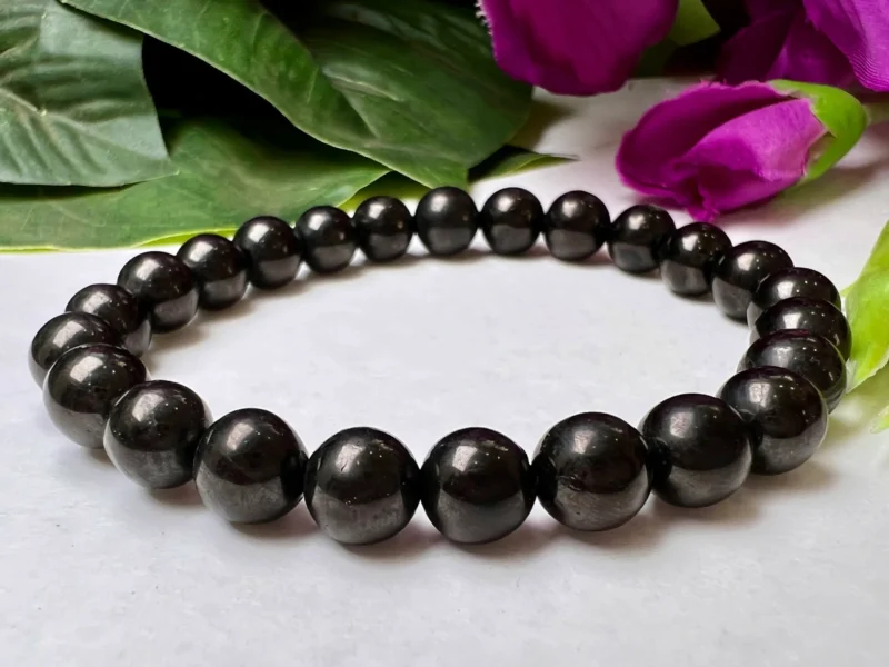 Whitby Jet Stone Round Beaded Bracelet 8 MM Stretch Bracelet - Image 4