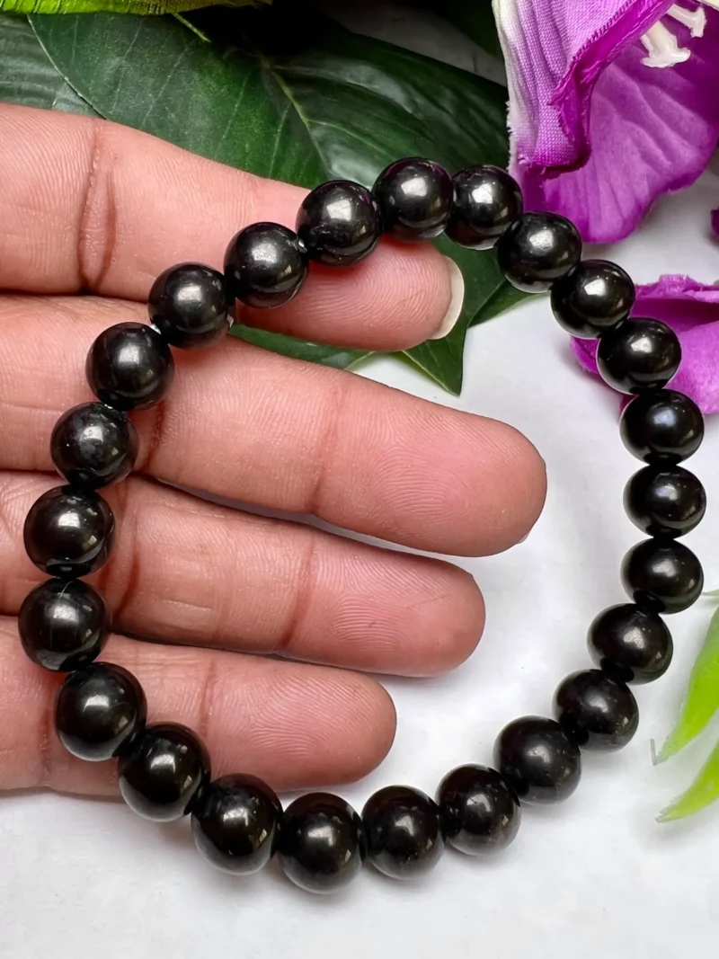 Whitby Jet Stone Round Beaded Bracelet 8 MM Stretch Bracelet - Image 5