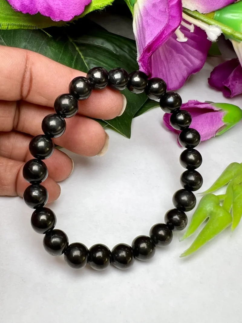 Whitby Jet Stone Round Beaded Bracelet 8 MM Stretch Bracelet - Image 6
