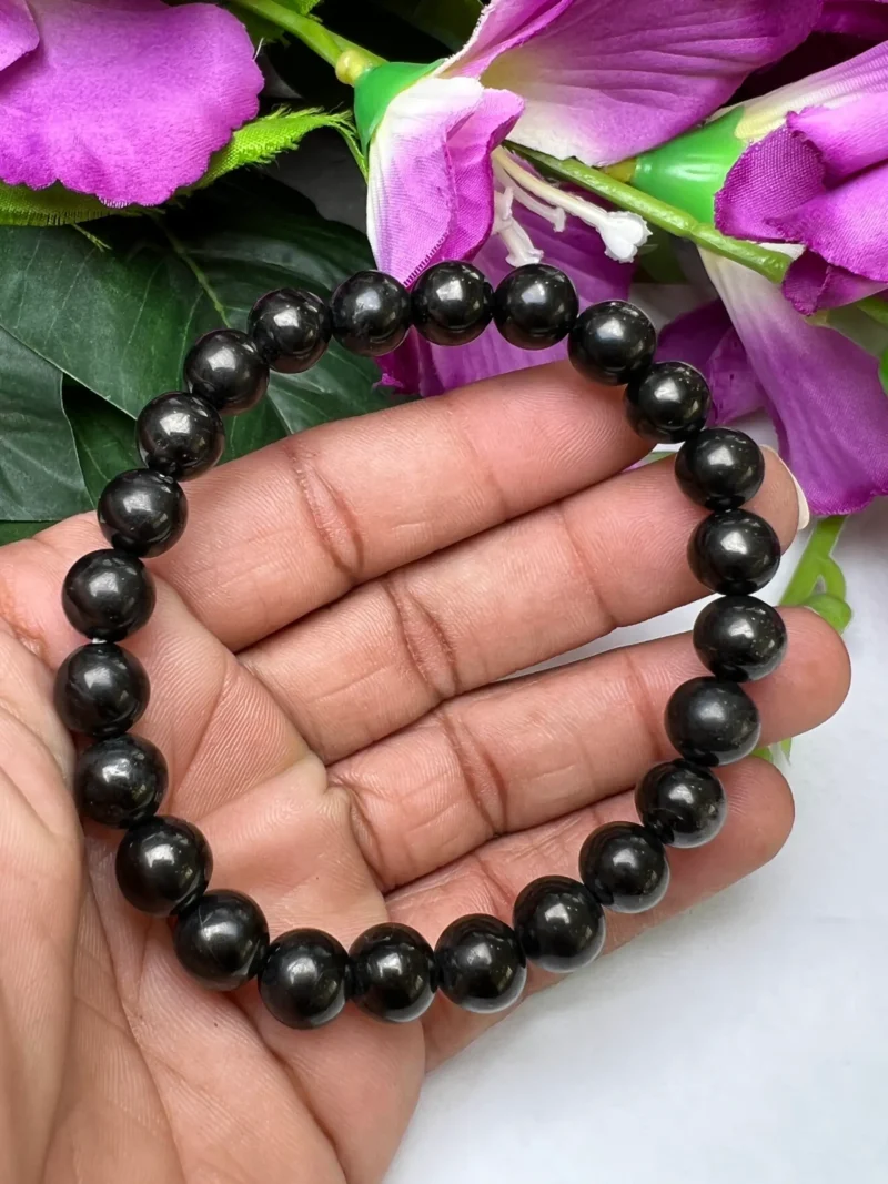 Whitby Jet Stone Round Beaded Bracelet 8 MM Stretch Bracelet - Image 7