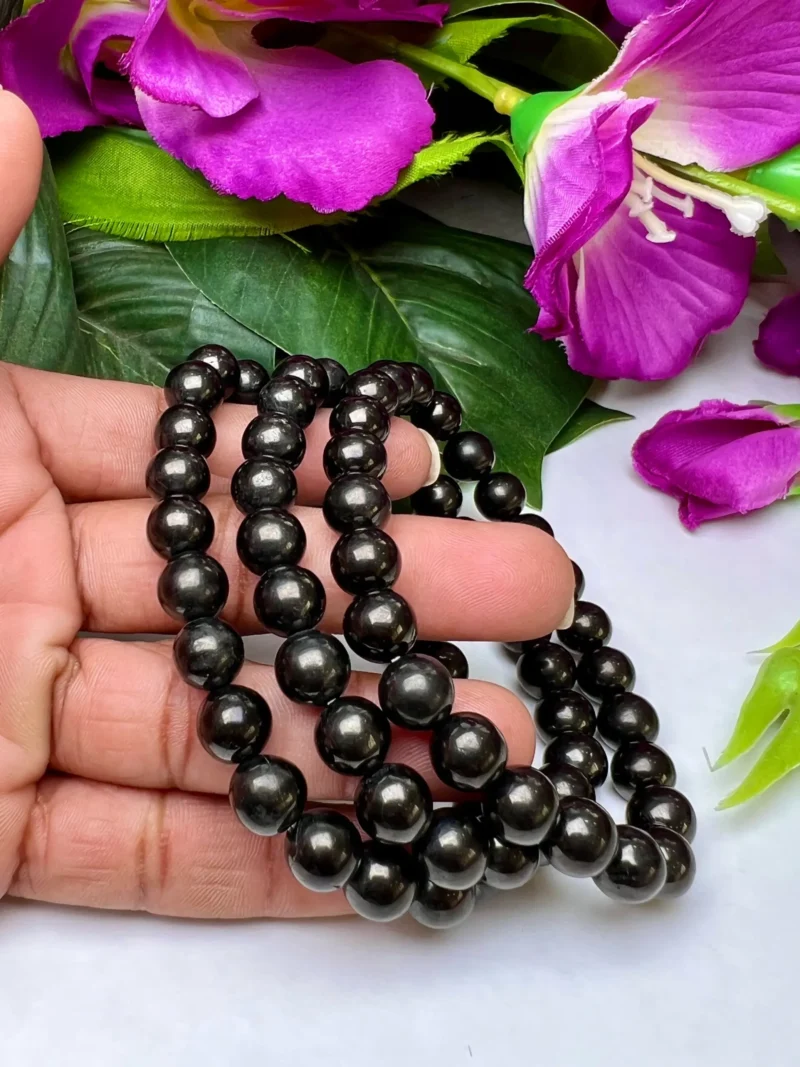Whitby Jet Stone Round Beaded Bracelet 8 MM Stretch Bracelet - Image 8