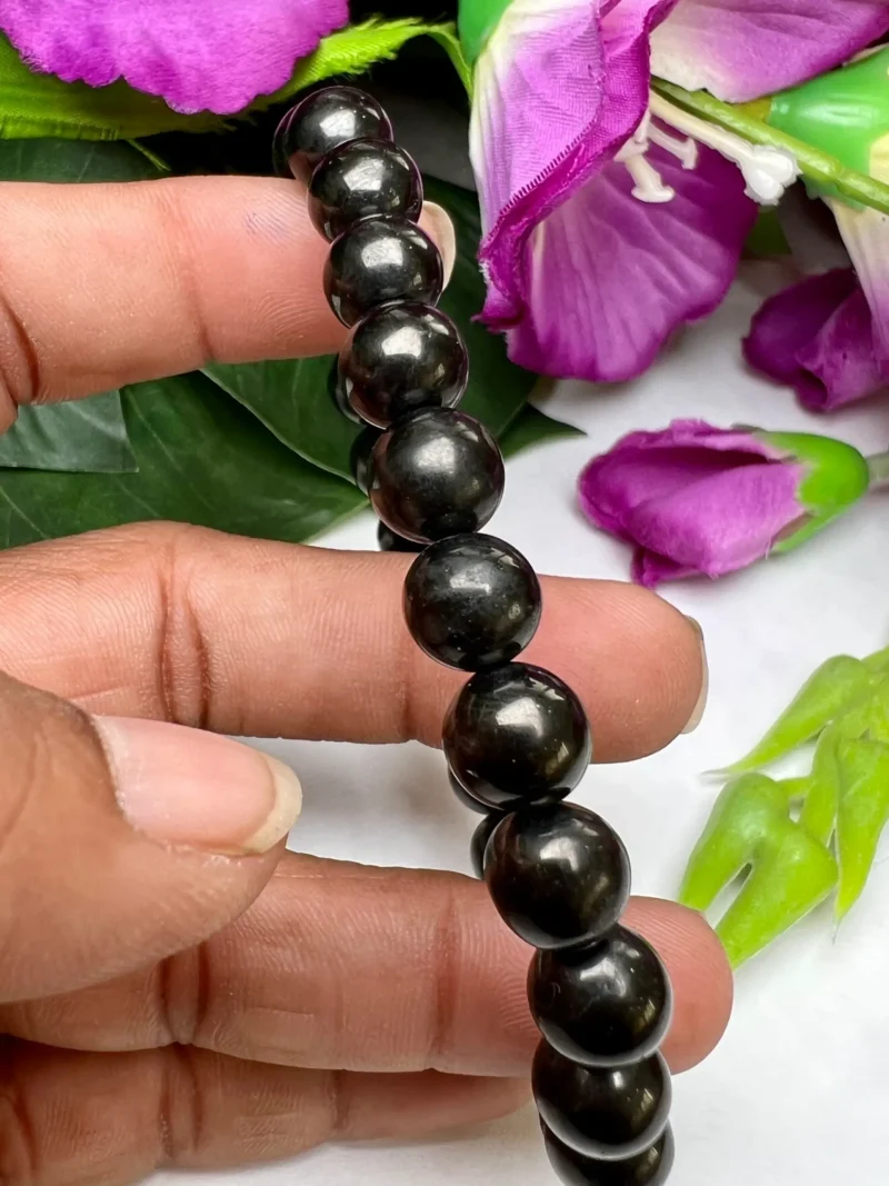 Whitby Jet Stone Round Beaded Bracelet 8 MM Stretch Bracelet - Image 9
