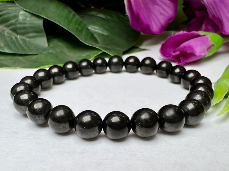 Whitby Jet Stone Round Beaded Bracelet 8 MM Stretch Bracelet - Image 10