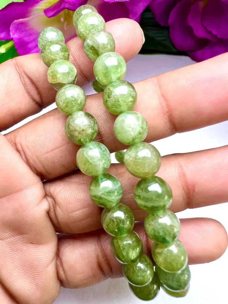Green Apatite StoneRound Beaded Bracelet 8MM Stretch Bracelet - Image 3