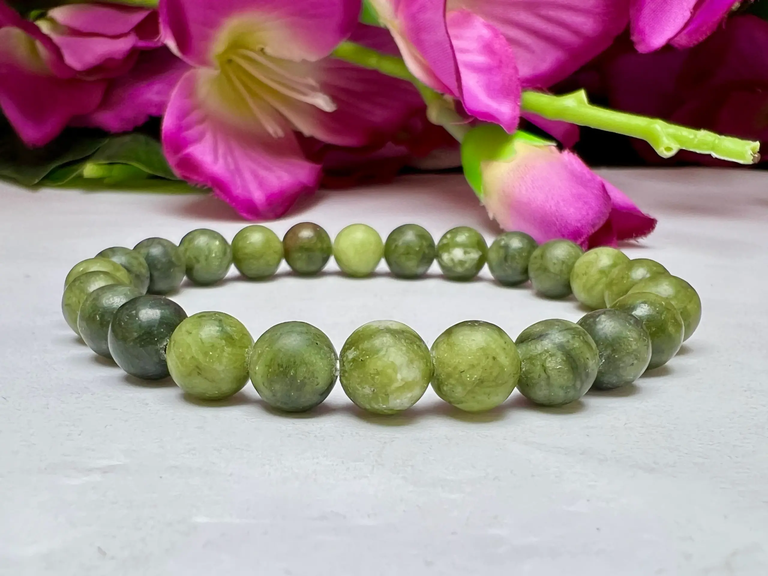 Nephrite Jade Stone Round Beaded Bracelet 8 MM Stretch Bracelet - Image 2