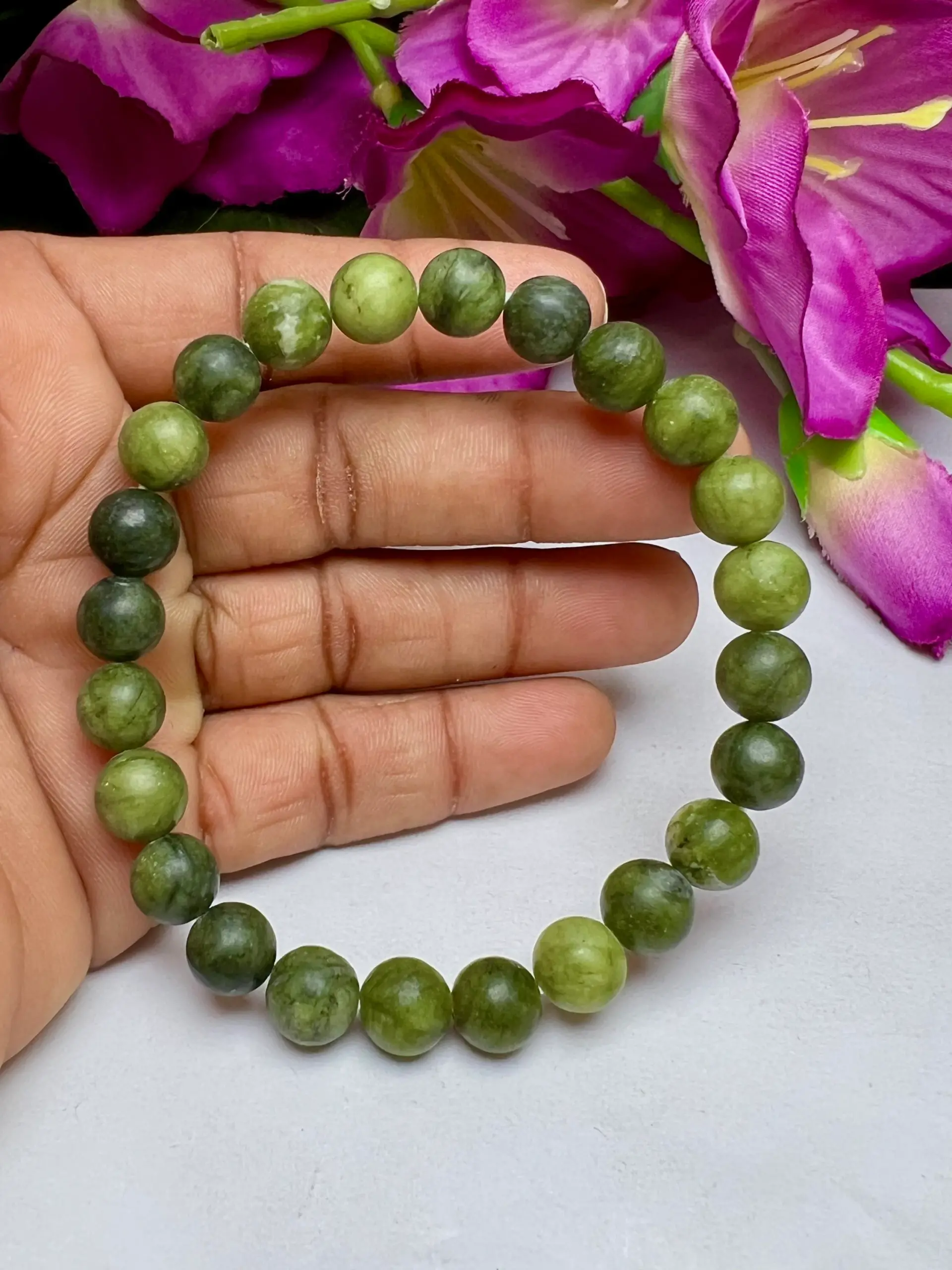 Nephrite Jade Stone Round Beaded Bracelet 8 MM Stretch Bracelet - Image 3