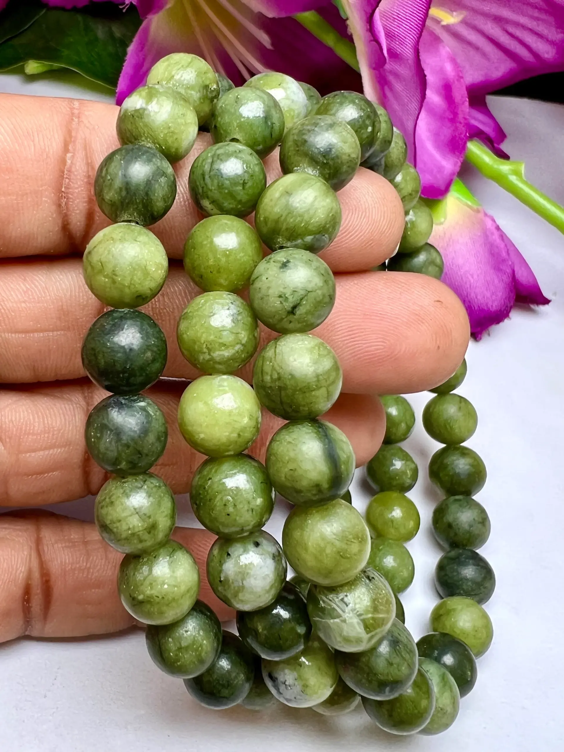 Nephrite Jade Stone Round Beaded Bracelet 8 MM Stretch Bracelet - Image 5