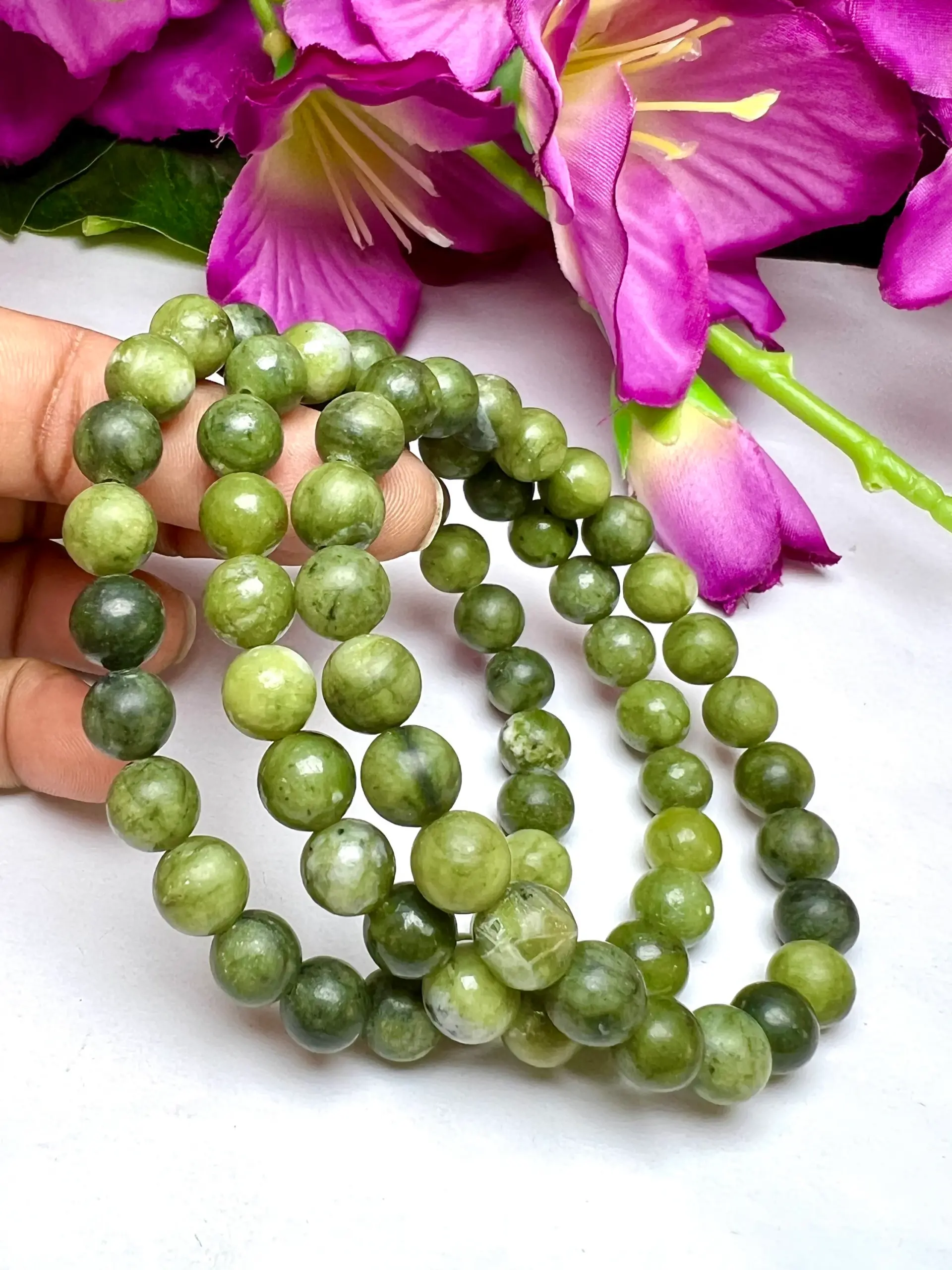 Nephrite Jade Stone Round Beaded Bracelet 8 MM Stretch Bracelet - Image 6