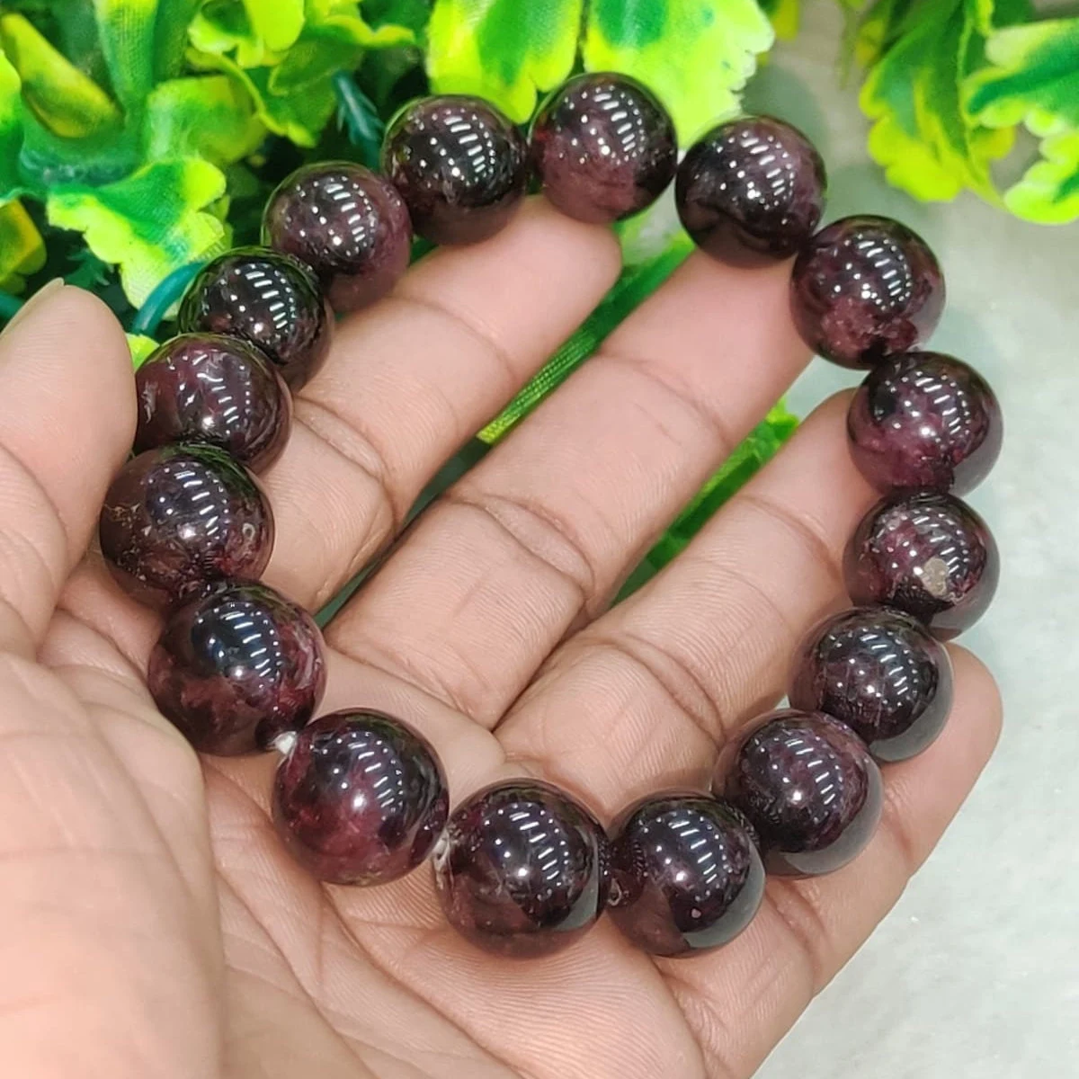 Garnet Stone Bracelet Round Beaded Bracelet 12 MM Stretch Bracelet
