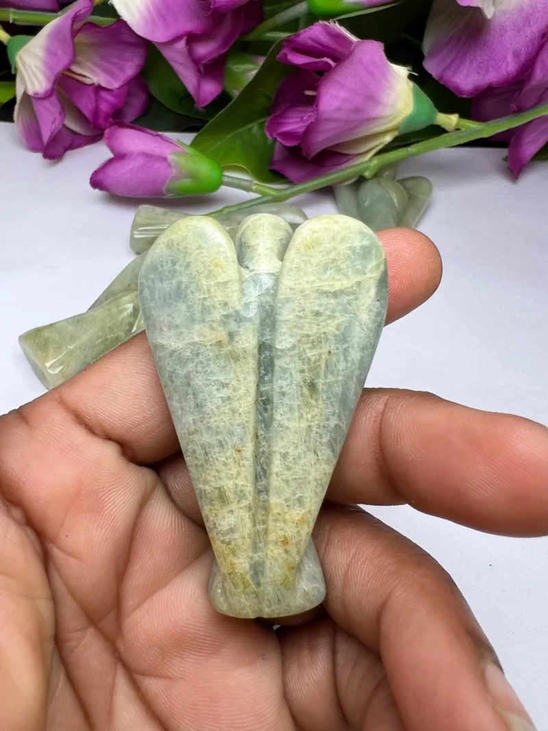 Aquamarine Stone 2 inch free standing guardian angel crystal Reiki energy blessed hand carved Pocket Angel for angelic connection - Image 4