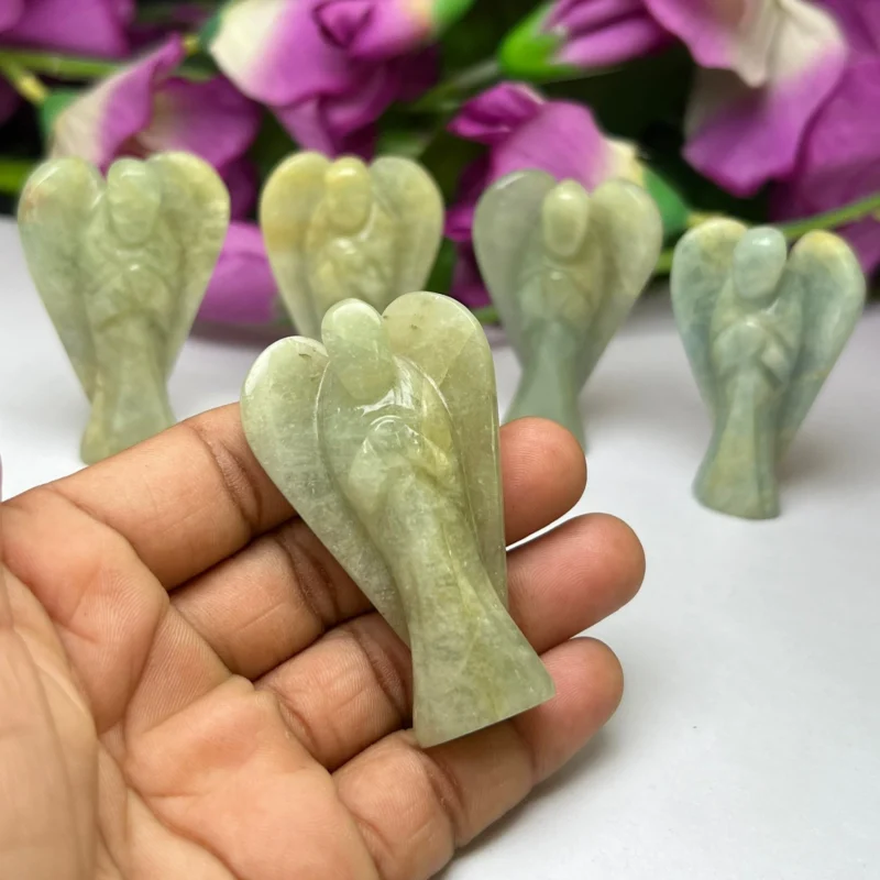 Aquamarine Stone 2 inch free standing guardian angel crystal Reiki energy blessed hand carved Pocket Angel for angelic connection - Image 5