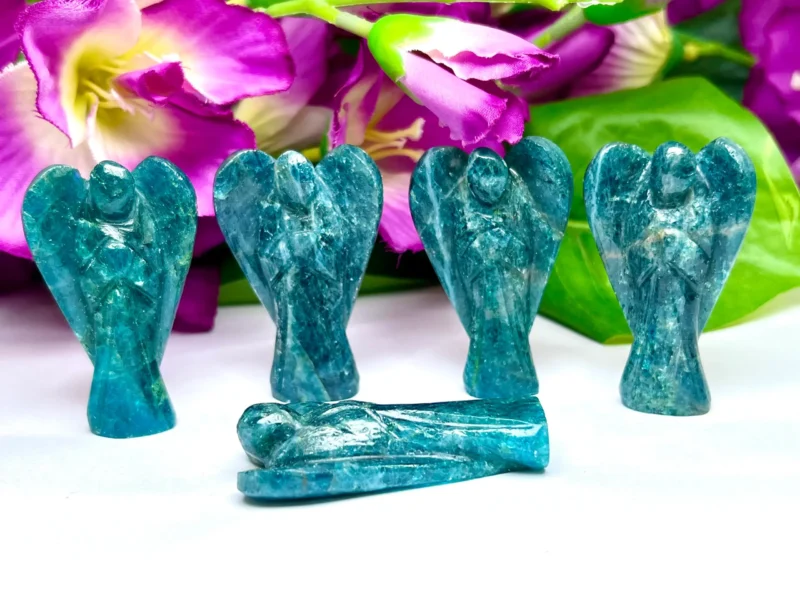 Neon Blue Apatite Stone 2 inch free standing guardian angel crystal Reiki energy blessed hand carved Pocket Angel for angelic connection - Image 10