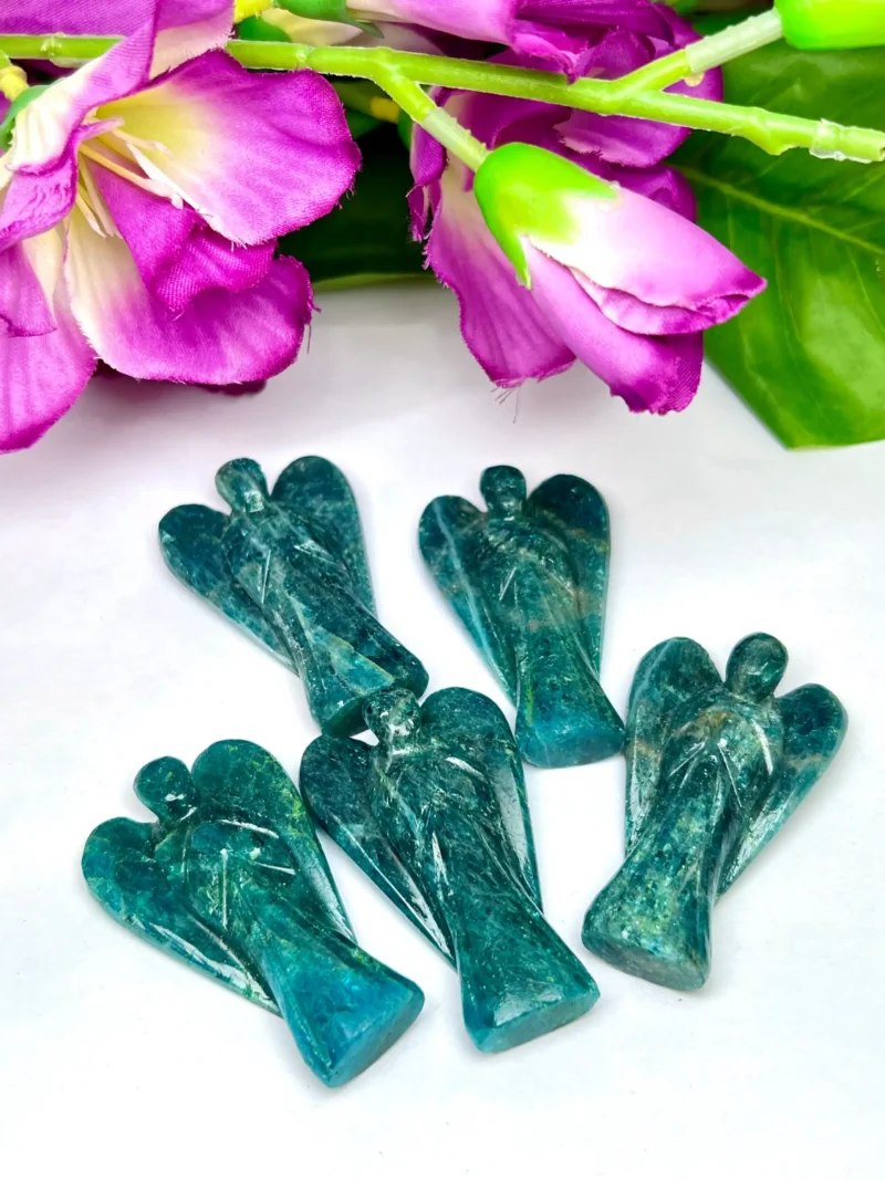 Neon Blue Apatite Stone 2 inch free standing guardian angel crystal Reiki energy blessed hand carved Pocket Angel for angelic connection - Image 8
