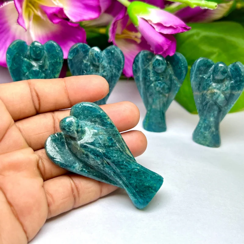 Neon Blue Apatite Stone 2 inch free standing guardian angel crystal Reiki energy blessed hand carved Pocket Angel for angelic connection - Image 6