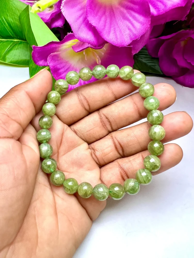 Green Apatite StoneRound Beaded Bracelet 8MM Stretch Bracelet - Image 7