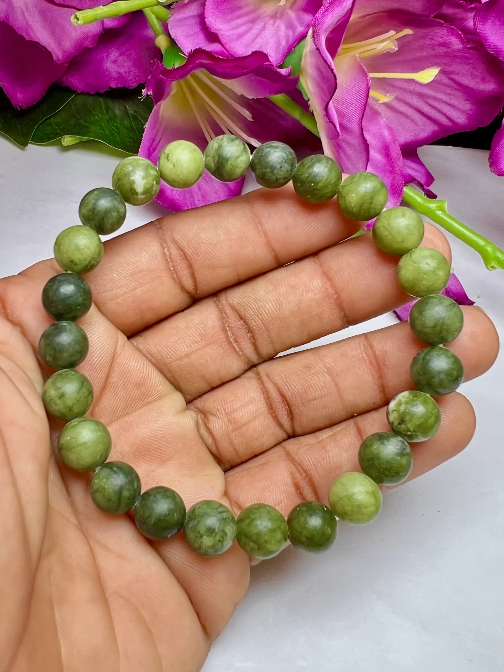 Nephrite Jade Stone Round Beaded Bracelet 8 MM Stretch Bracelet - Image 8