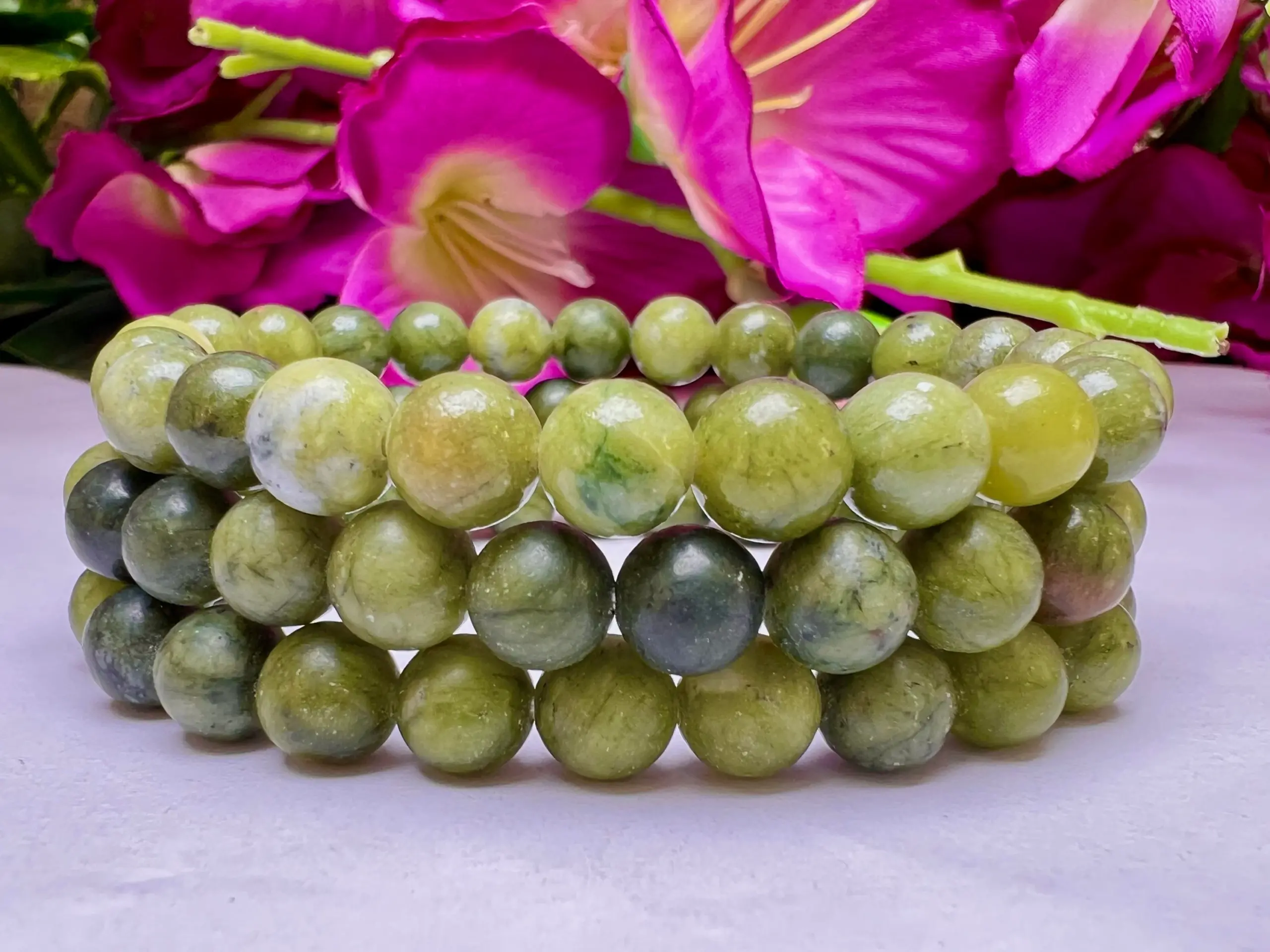 Nephrite Jade Stone Round Beaded Bracelet 8 MM Stretch Bracelet