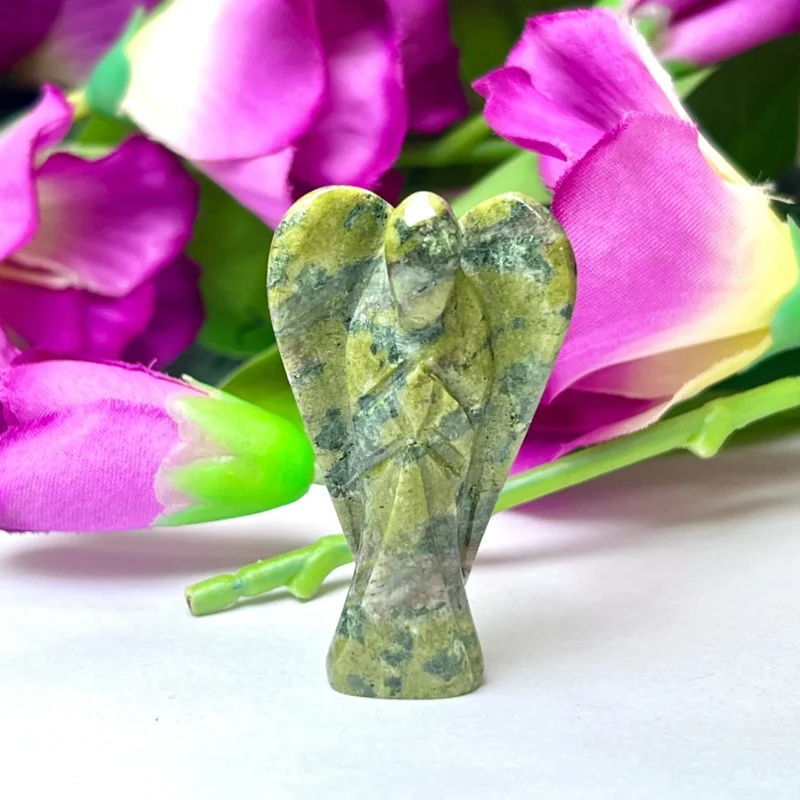 Atlantisite Stichtite Stone 2 inch free standing guardian angel crystal Reiki energy blessed Handcarved Pocket Angel Angelic connection