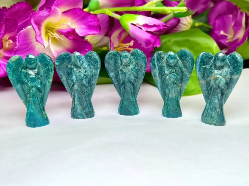 Neon Blue Apatite Stone 2 inch free standing guardian angel crystal Reiki energy blessed hand carved Pocket Angel for angelic connection - Image 7