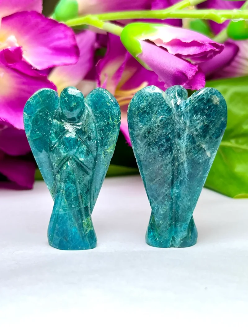 Neon Blue Apatite Stone 2 inch free standing guardian angel crystal Reiki energy blessed hand carved Pocket Angel for angelic connection - Image 5