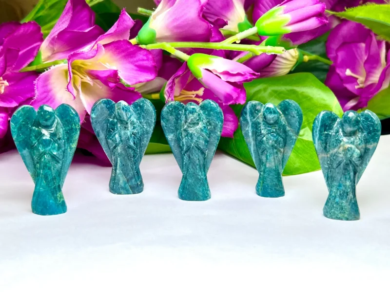 Neon Blue Apatite Stone 2 inch free standing guardian angel crystal Reiki energy blessed hand carved Pocket Angel for angelic connection - Image 3